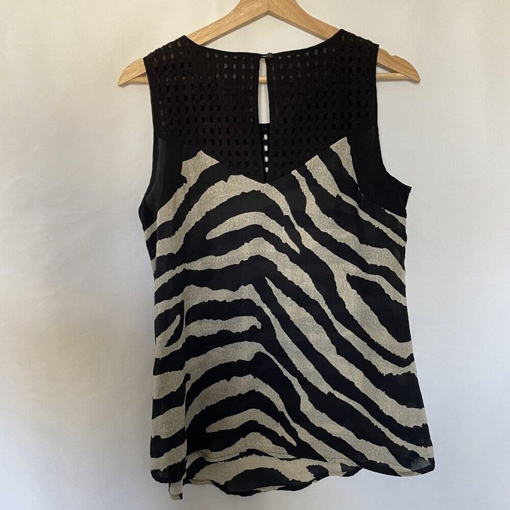 Cabi Tivoli Sheer Black & Tan Zebra Print Large Eyelet Opening Tank Top Size M - Picture 7 of 7